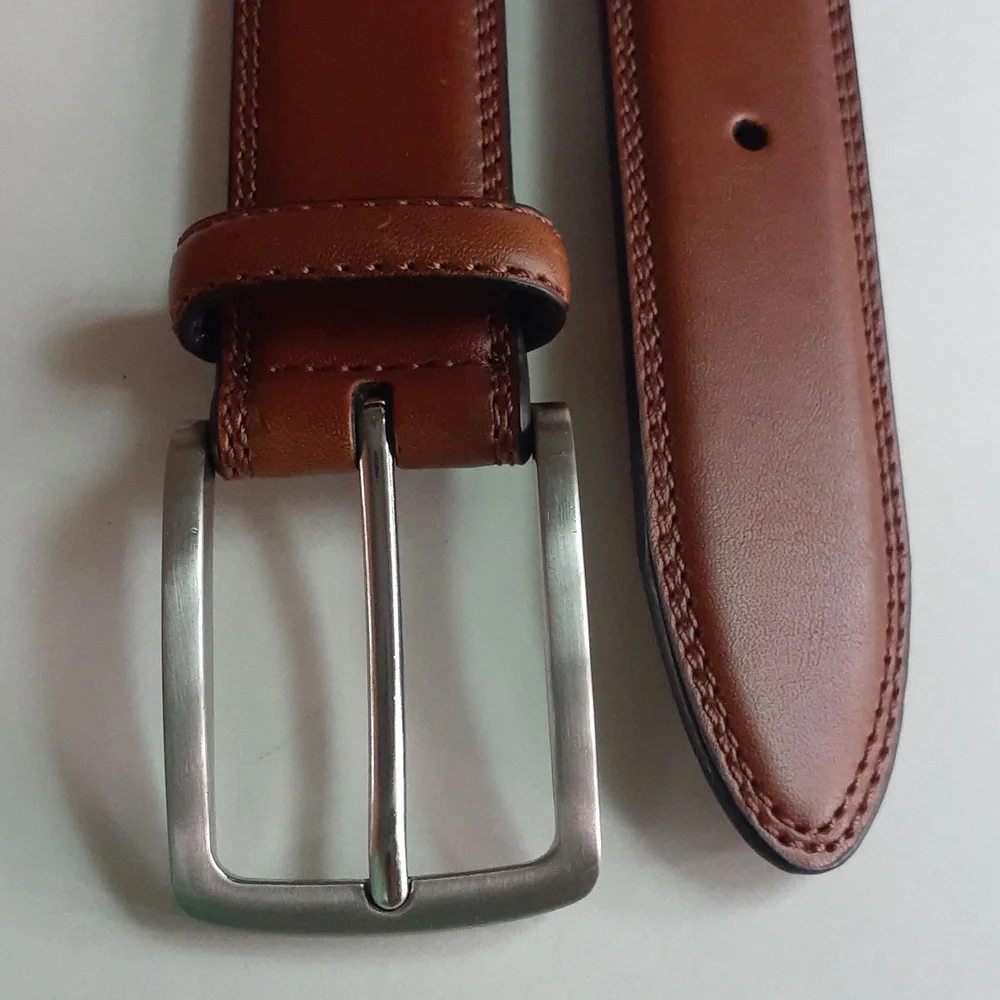 NYBC Men Leather Belt Size M  Tan Color Silver Buckle New